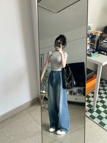 260g cotton modal American retro spicy girl slim fit short-sleeved T-shirt women's summer unique short style top