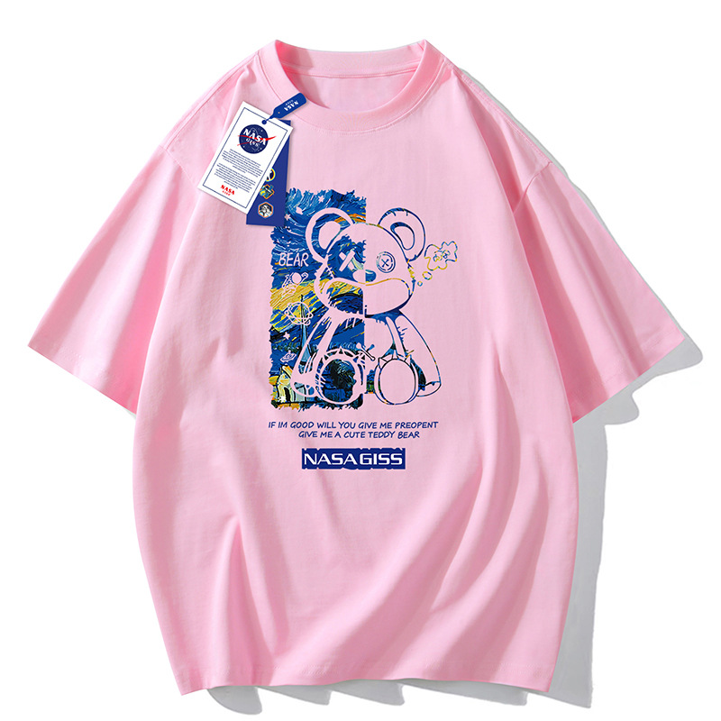NASAGISS pesado nombre conjunto de los hombres de manga corta Camiseta de la pareja de las mujeres de la marca de moda de verano suelta media manga adolescentes