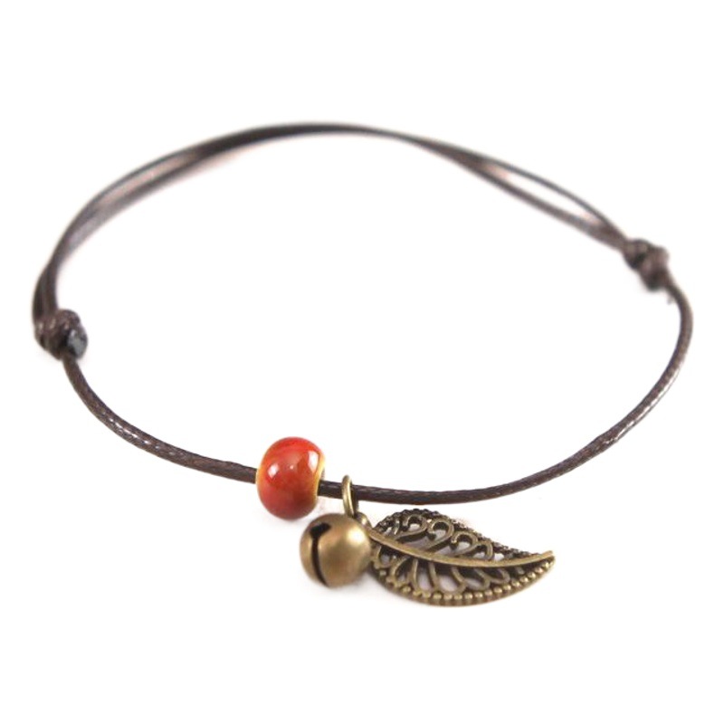 Qingge Jingdezhen Ceramic Beaded Bracelet Anklet Couple Best Friend Bohemian Retro Leaf Jewelry Stall
