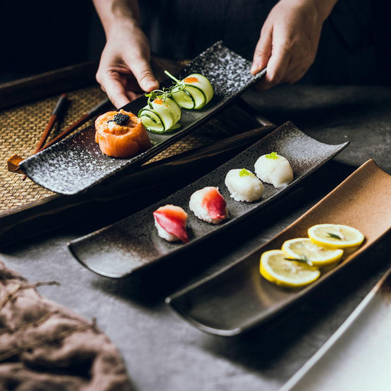 Japanese Style Ceramic Dim Sum Long Plate Hotel Home Restaurant Sushi Plate Sashimi Dish Creative Tableware Long Plate
