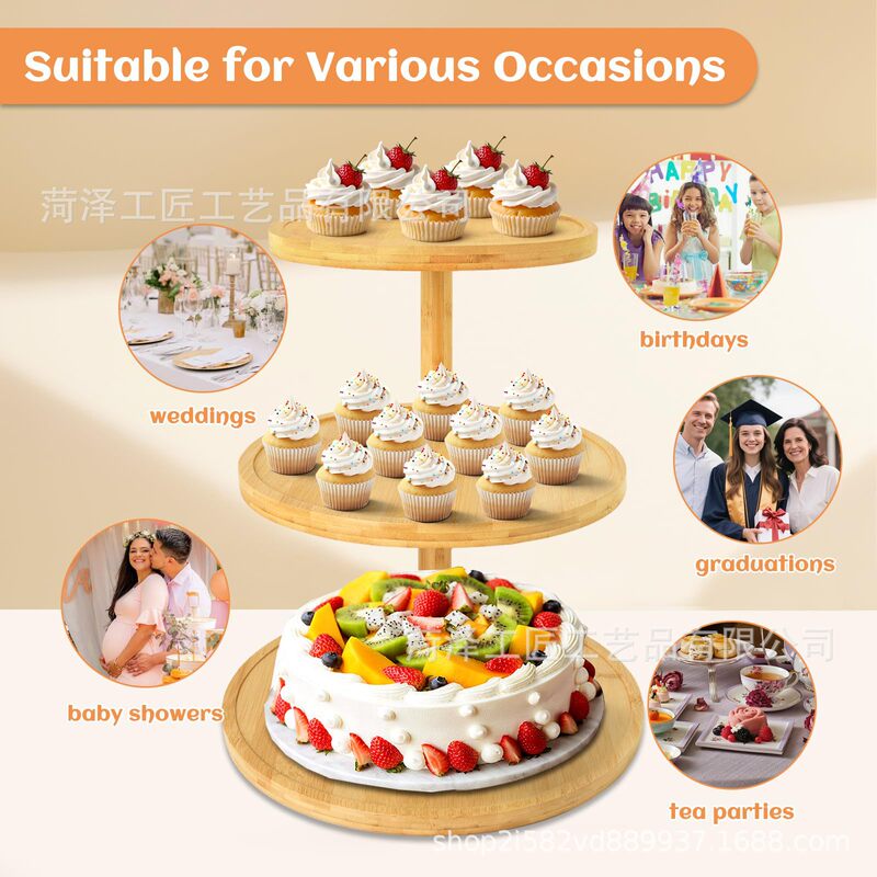 Wooden Cupcake Stand Multi-Layer Wood Cupcake Tower Large Round Rotatable Wooden Tray Dessert Plate