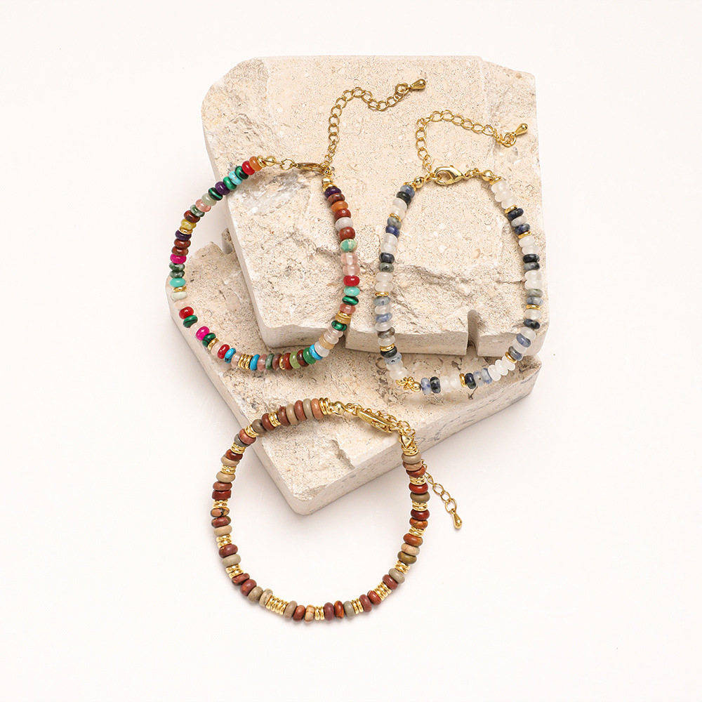 Stainless Steel, natural stone Material Vintage Style Color Block Stainless Steel Natural Stone Bracelets In Bulk
