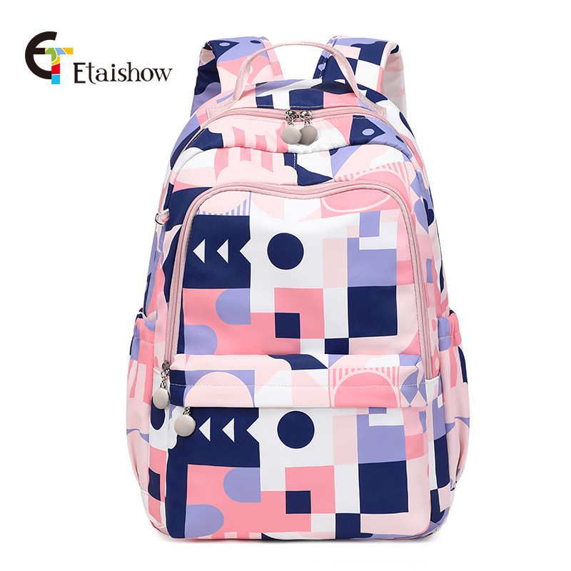Fábrica al por mayor mochila femenina estudiante de secundaria lindo gato impresión gran capacidad impermeable chica