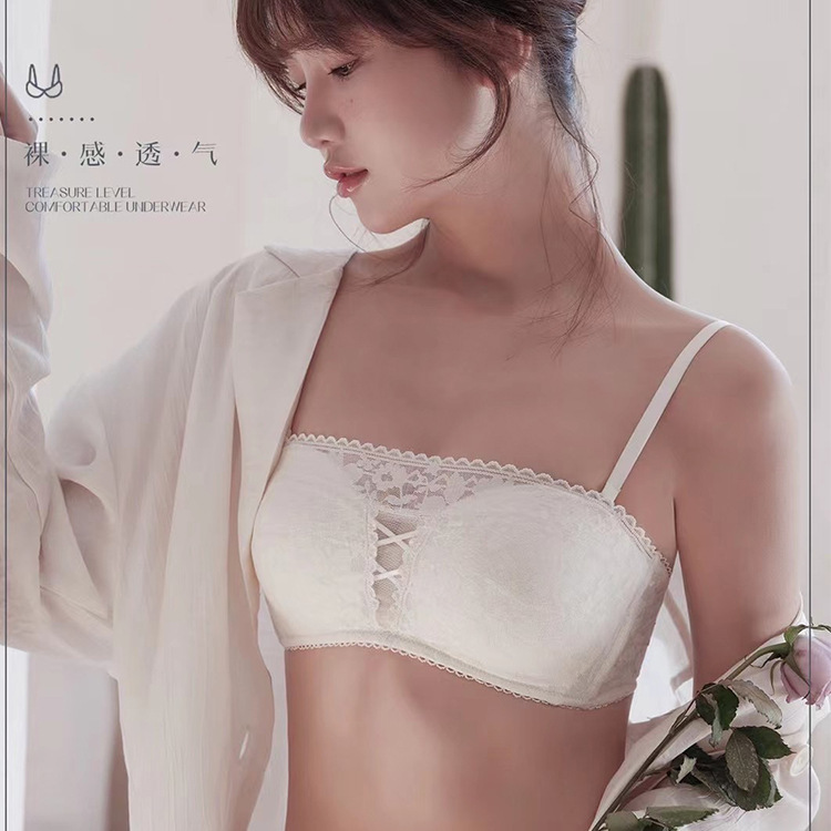 Clearance Sale Strapless Bra Women's Sexy Lace Push-Up Anti-Slip Anti-Exposure Wireless Bra Thin