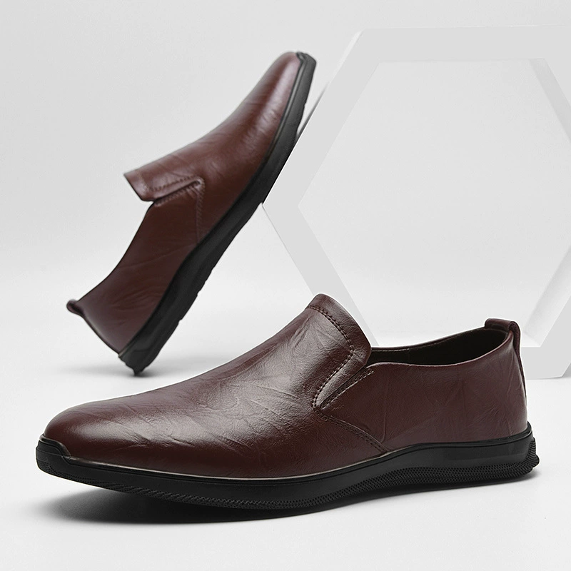 33529 Мужская обувь Lefu кожаные туфли без шнуровки на плоской подошве повседневная обувь Весна с низким верхом рукавом плоская воловья кожа ленивые туфли