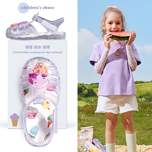 Girls sandals summer princess style summer new children's beach shoes baby toe jelly shoes crystal shoes