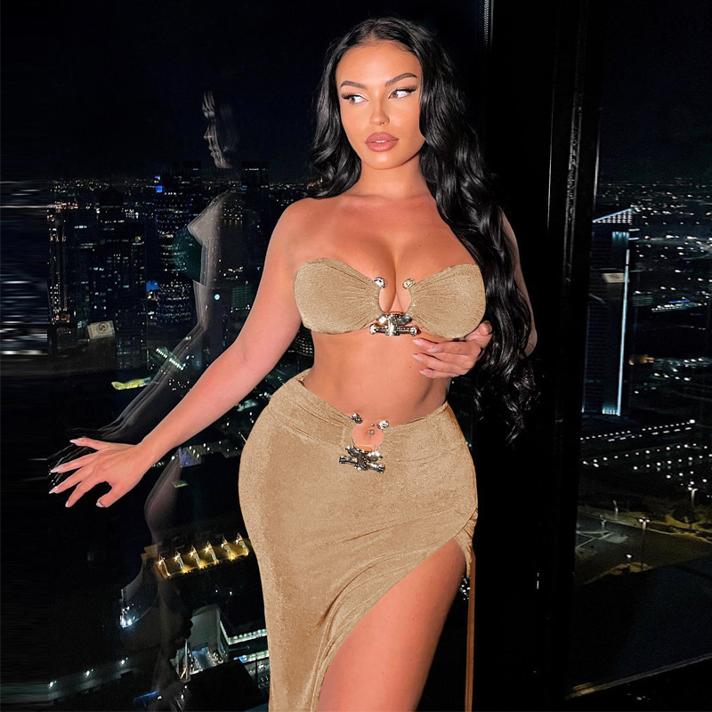 Strapless Neckline Comfort Function Holiday Women's Sexy Solid Color Polyester Skirt Co-ord Set Skirt Sets