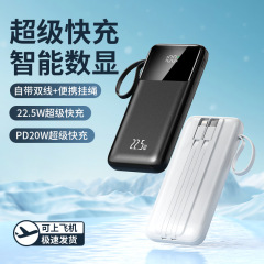 批发22.5W快充自带双线充电宝2/3万毫安大容量带挂绳数显移动电源