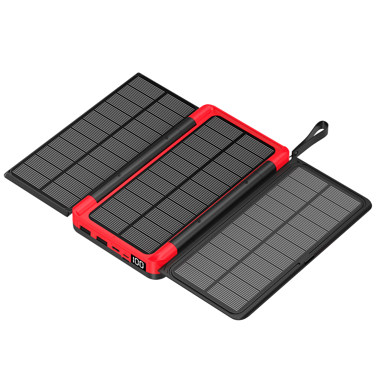 20000mAh Solar Power Bank With Wireless Charging, LED Flashlight & Digital Display - Compact & Portable For Outdoor Travel, Camping, Emergency_voghion.com