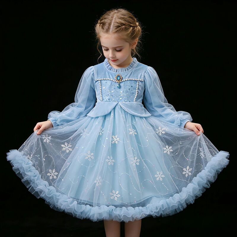 Autumn and winter children's Elsa dress, Frozen Elsa princess dress, Elsa new model, Elsa long-sleeve dress