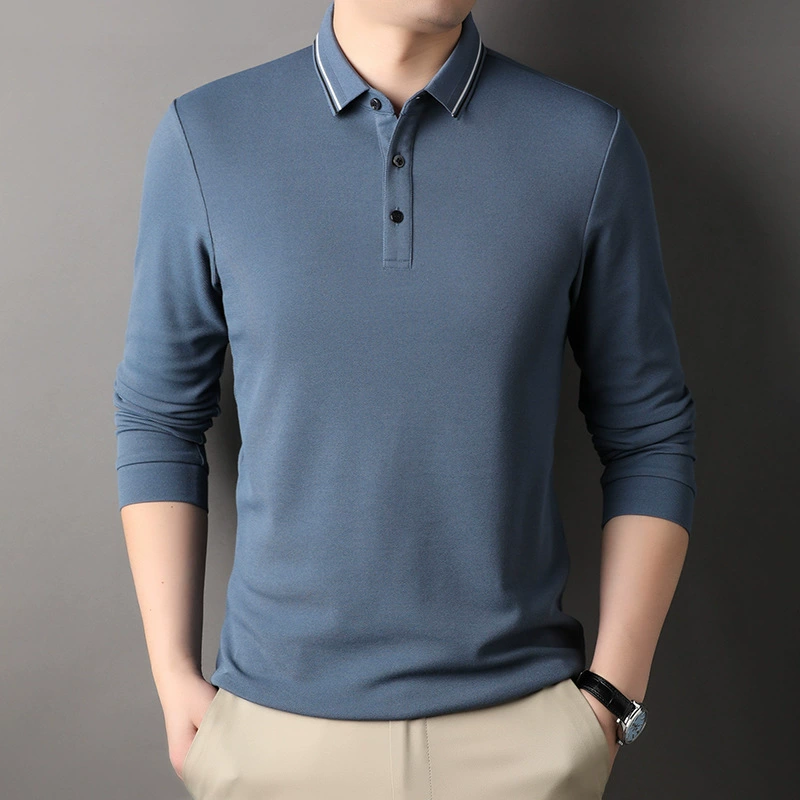 Polo, autumn solid body-friendly long-sleeve for leisure, high collar