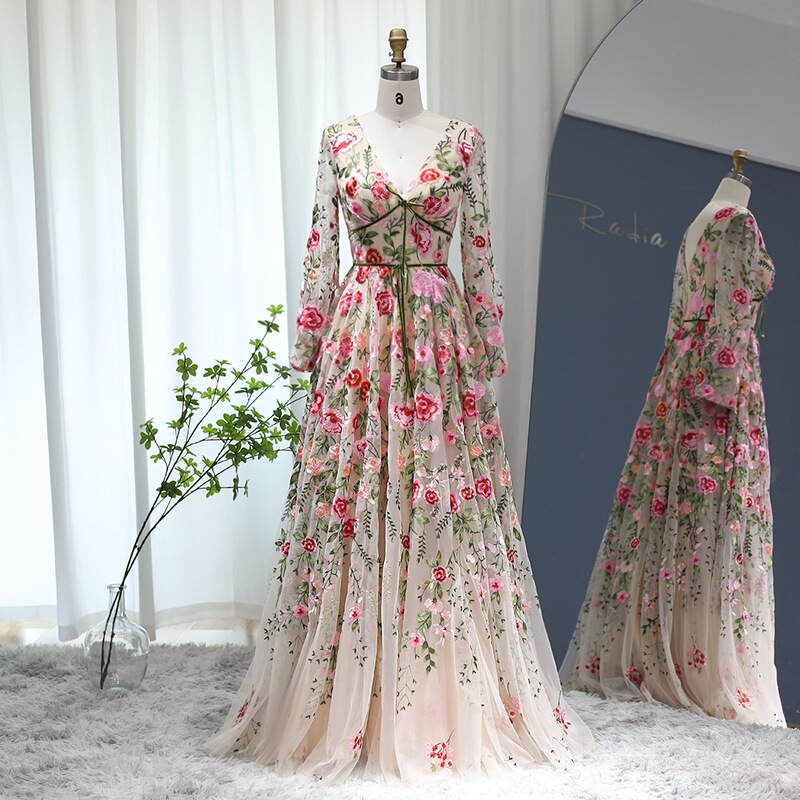 New Floral V-Neck Party Women's Lace Elegant Evening Dress Champagne Color Inamura Floor-Length Slimming Factory Direct Sale New Floral V-Neck Party Women's Lace Elegant Evening Dress Champagne Color Inamura Floor-Length Slimming Factory Direct Sale
