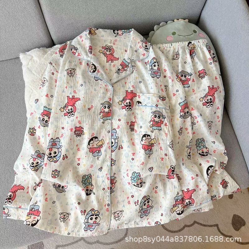 Dolce niña encantadora caricatura perro impresión pijama mujer primavera y otoño nuevo suelto pantalones largos de mangas largas set de ropa para el hogar