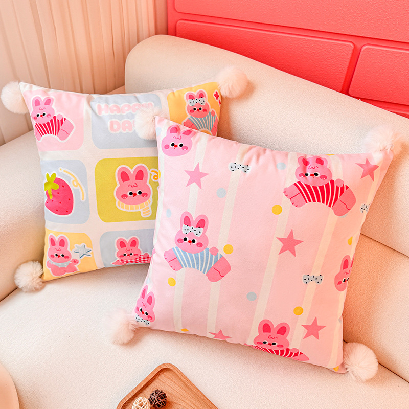 Pink Rabbit Dopamina Almohada Funda de almohada Sofá de sala de estar Almohada de cintura abstracta con estampado de cabecera Bola de pelo