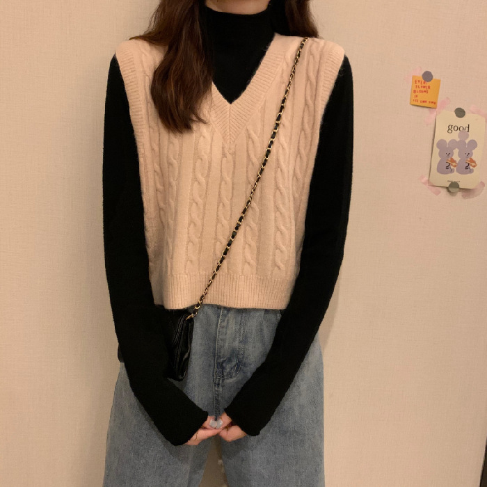 Retro estilo de Hong Kong V-cuello torcedura de punto Chaleco de las mujeres ropa de Otoño 2023 Nueva ropa exterior suelta suéter Delgado abrigo image 11