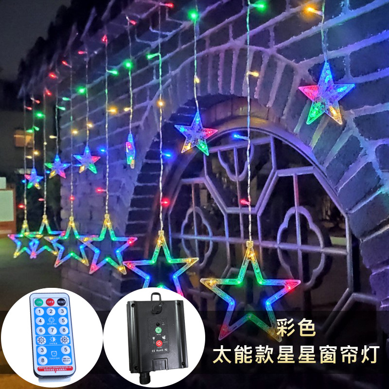 Solar LED estrella cortina luz Luna ins habitación decorativa luz al aire libre patio solar estrella Luna luz cadena