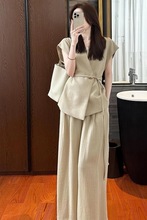 2025超火夏装一整套干练气质高级感小香风卡其色马甲职业套装裤女