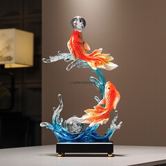 风生水起锦鲤鱼摆件入户玄关轻奢高档中式酒柜装饰品乔迁新居礼物