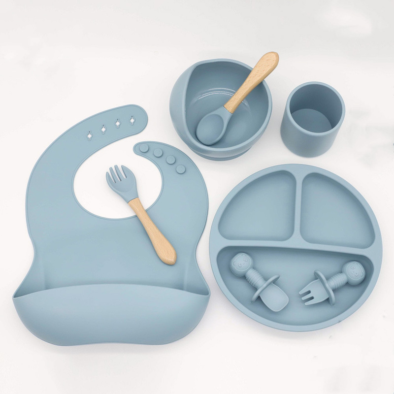 Silicone Children's Dinner Plate, Infant Suction Cup Food Bowl, Water Cup, Fork and Spoon, Baby Tableware Set with Suction Cup Design