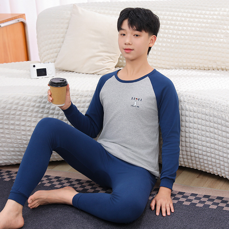 青少年秋衣秋裤纯棉男大童睡衣中学生打底棉毛衫女童保暖内衣套装|undefined