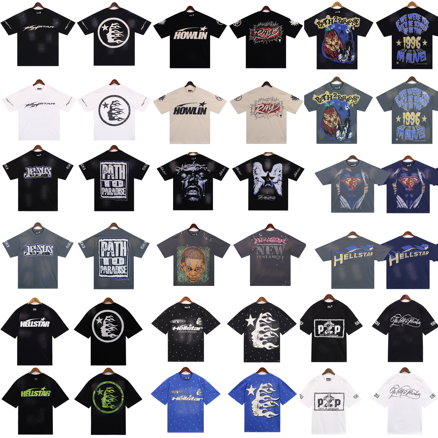 hellstar地狱之星短袖T恤跨境外贸美式复古欧美潮牌夏季高街上衣