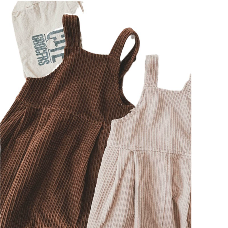 Corduroy Pinafore Dress for Kids, Body-Friendly Vest Style, Autumn Sleeveless, Sizes 95–130 cm