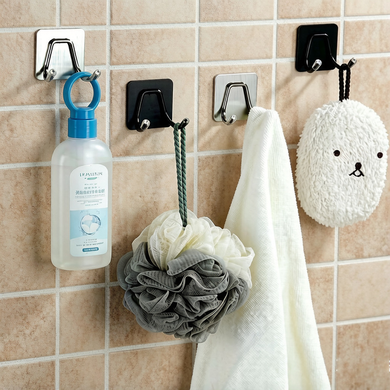No-Drill Stainless Steel Hook, Strong Self-Adhesive Metal Clothes Hook, Bathroom Wall-Mounted Door Hook for Clothes and Hats No-Drill Stainless Steel Hook, Strong Self-Adhesive Metal Clothes Hook, Bathroom Wall-Mounted Door Hook for Clothes and Hats