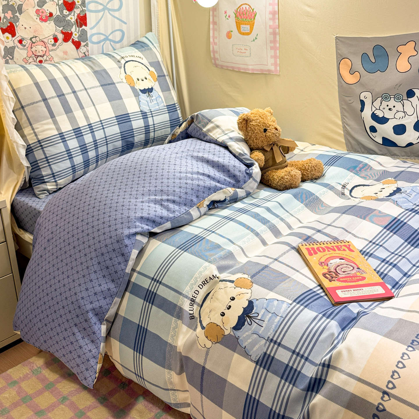 Ropa de cama de tres piezas para dormitorio de estudiantes de algodón puro 100% algodón, ropa de cama para dormitorio individual y doble, juego de cuatro piezas