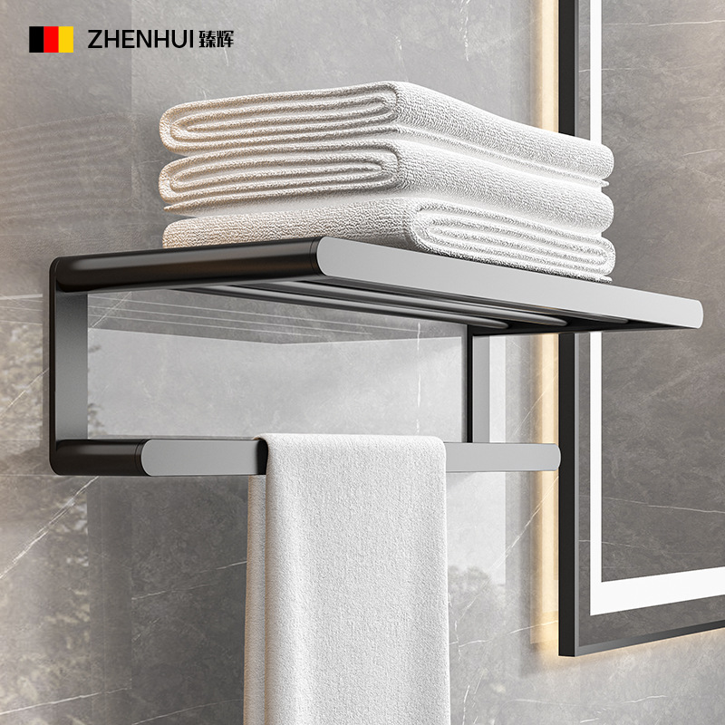 Alta calidad negro toalla rack traje de baño Punch-espacio libre de aluminio toalla rack de almacenamiento de baño