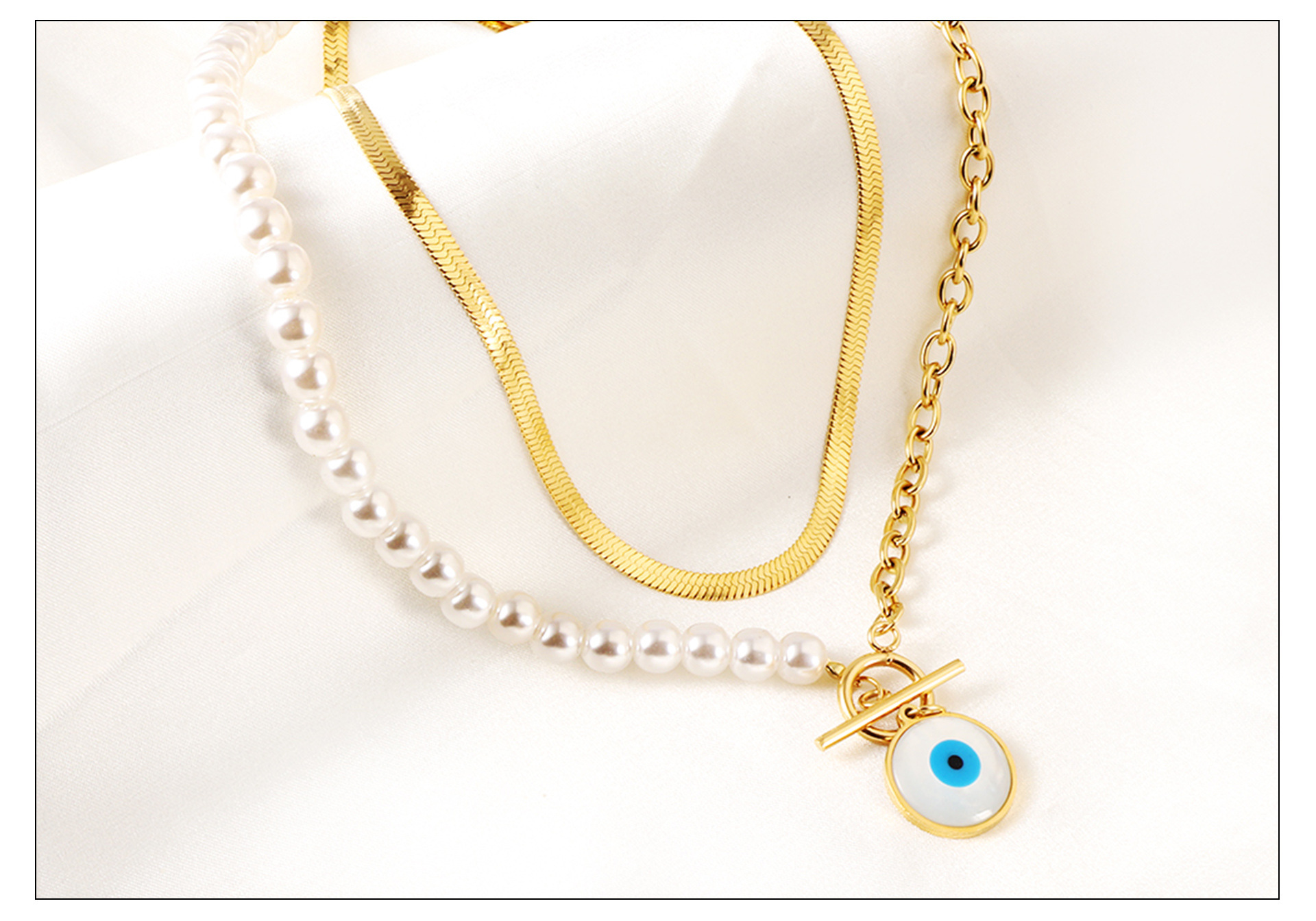 Retro Round Letter Devilu0027S Eye Stainless Steel Inlay Artificial Pearls Necklace