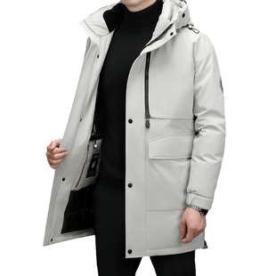 2024 New Winter Men's down Jacket Mid-Length Thickeneded Parka 90 White Goose down Jacket Warm Warm Coat
