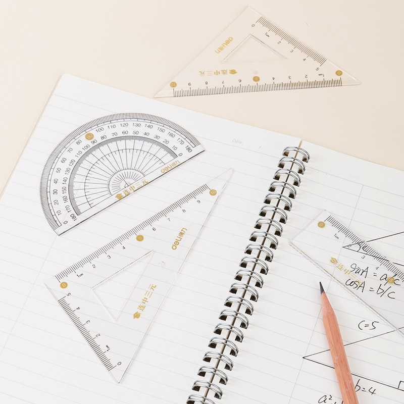 Deli 71950 student examination ruler even three yuan four-piece set containing ruler triangle protractor