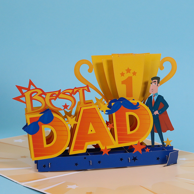 Foreign trade 3D Father's Day three-dimensional greeting card for dad, paper carving, handmade blessing, creative message card, gratitude card