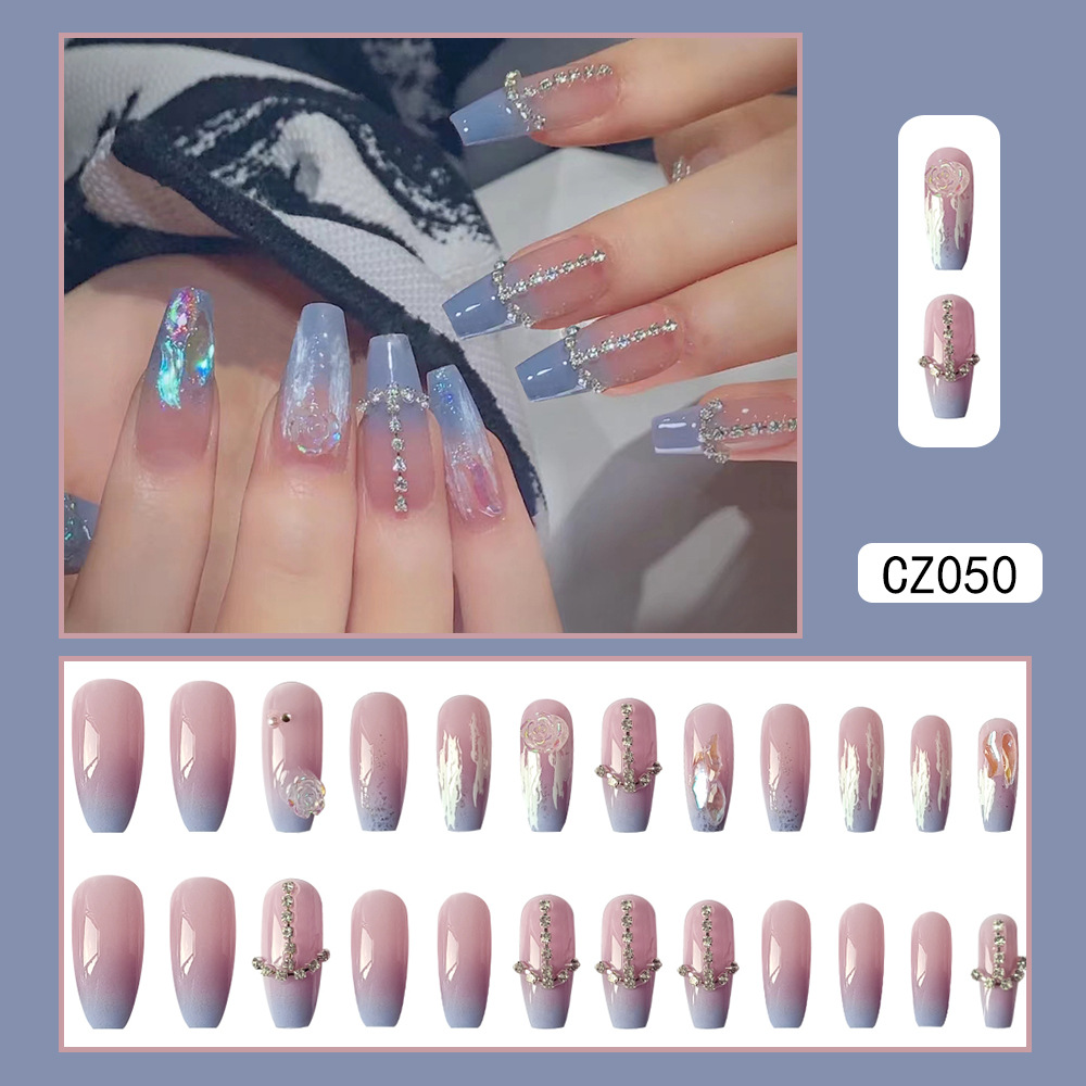 Color rosa-púrpura gradiente perforación de uñas, fantasía hermosa viento para usar uñas de ballet, 24 piezas de parche de uñas terminadas image 7