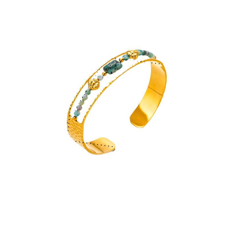 Alta Europa y los Estados Unidos acero inoxidable viento marino pulsera de concha ligera de lujo nicho transfronterizo venta caliente acero titanio joyas de piedra natural mujeres