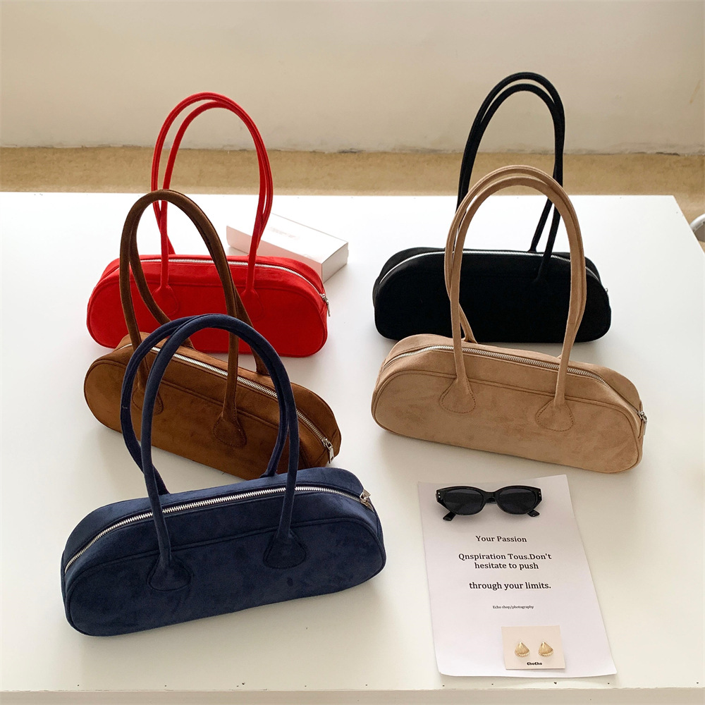 Cross-Border Baguette Underarm Bag For Women Fashion Retro Suede Niche Luxury Suede Handbag Shoulder Bag - Thumbnail 4