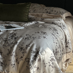 夏季高奢蘭精天絲夏被花卉印花夏涼被四件套冰絲涼感空調被可機洗