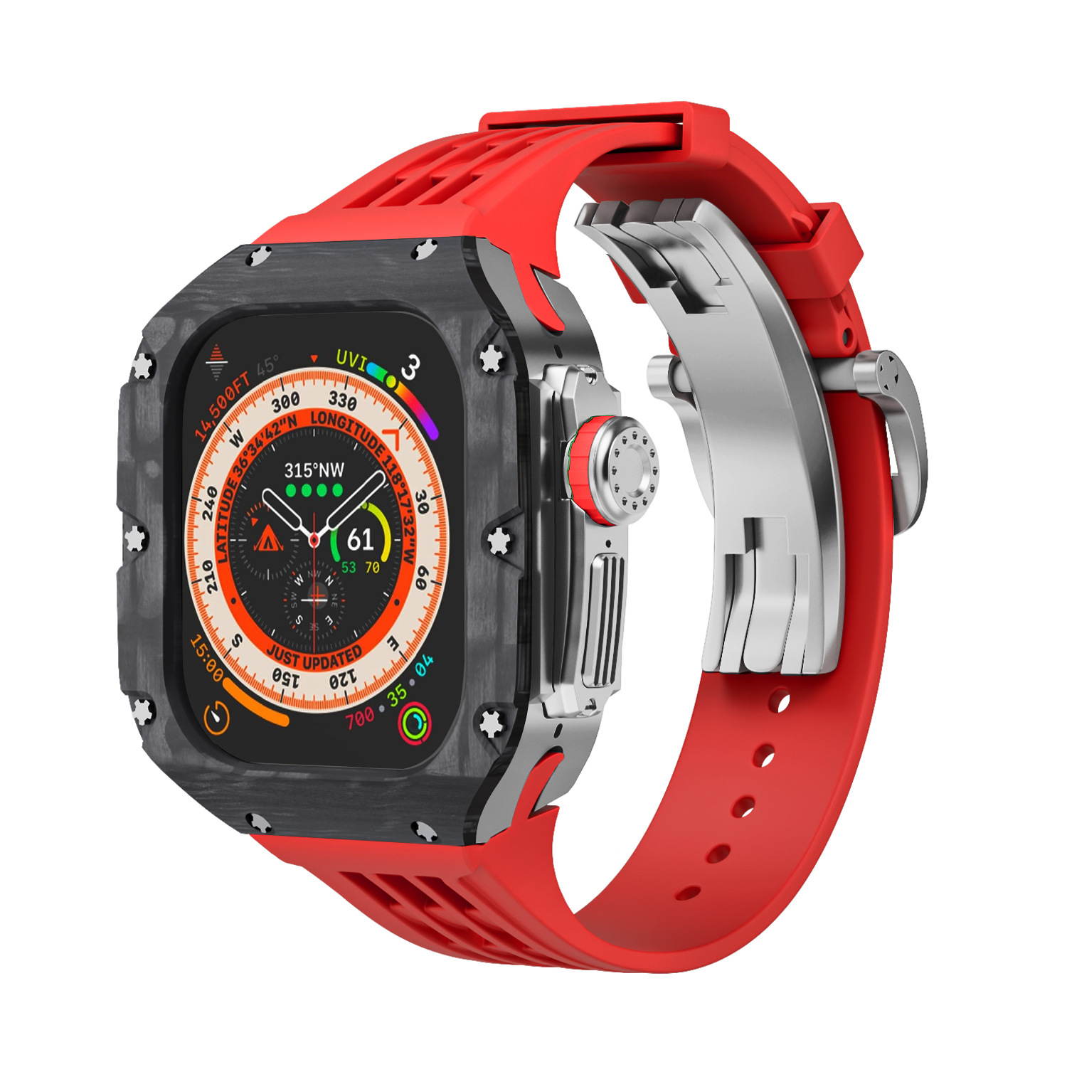 Fibra de carbono caja reloj para Apple Watch modificación Shell iwatch ultra Titanium aleación integrado protección 49mm