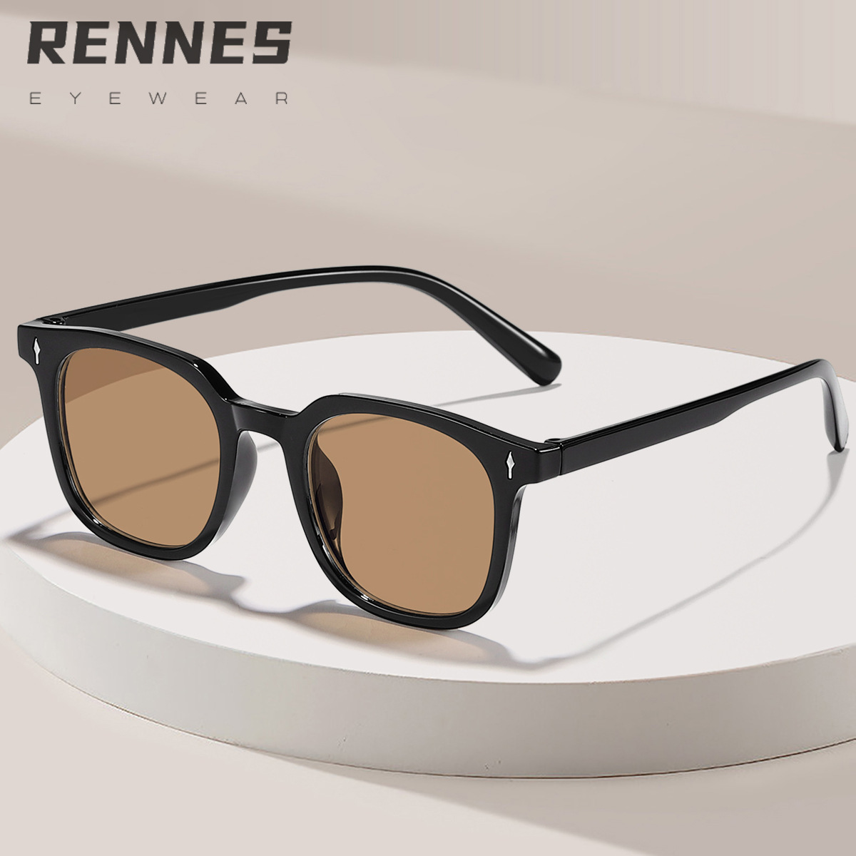 Espejo plano con clavos de arroz cuadrado retro nuevo estilo transfronterizo Gafas de sol para exteriores con sentido avanzado de la moda coreana