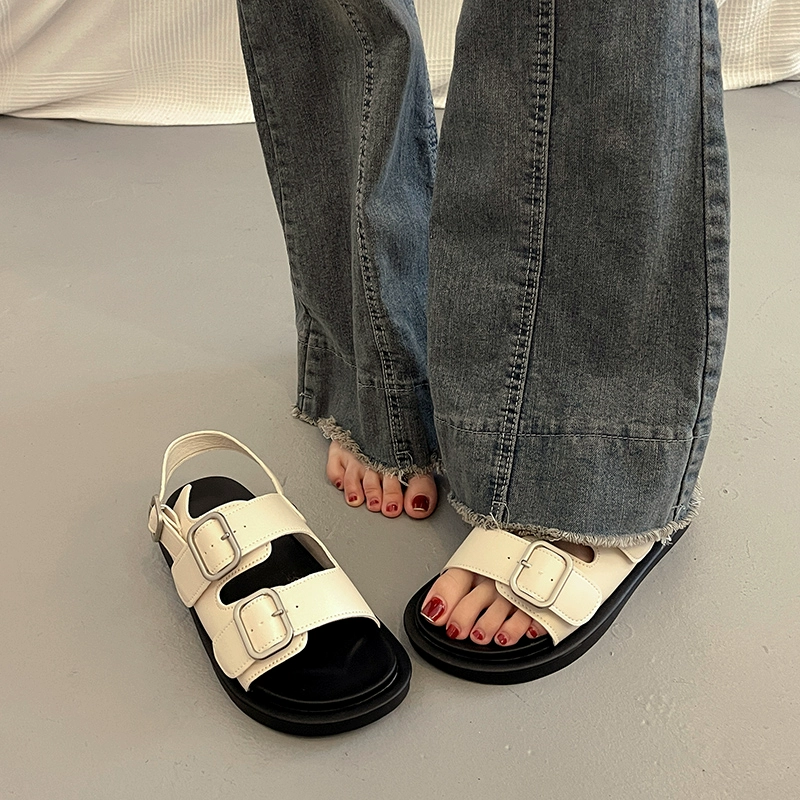 Французские спортивные сандалии на толстой подошве для женщин, летняя мода, новинка 2024, супер популярная пляжная обувь на плоской подошве в римском стиле