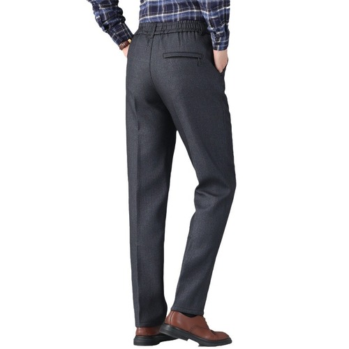 Thick winter leisure pants for middle-aged men, ribbed waist, long pants, high-waisted mens' warm autumn pants, suitable for elderly fathers.