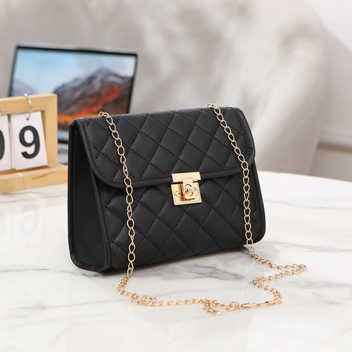 Stylish and versatile solid-color petite square bag for women—featuring a chic, minimalist design with diamond-quilted embroidery and a trendy chain-strap crossbody closure.