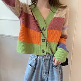 1179#外穿薄款针织开衫毛衣女秋新款小个子宽松短款上衣配高腰裤