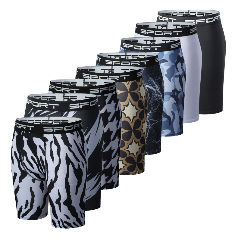 Cross-Border Fashion Men's Quick-Drying Shorts High-Elastic Boxer Swimming Basketball Pants Running Fitness Sports Leggings