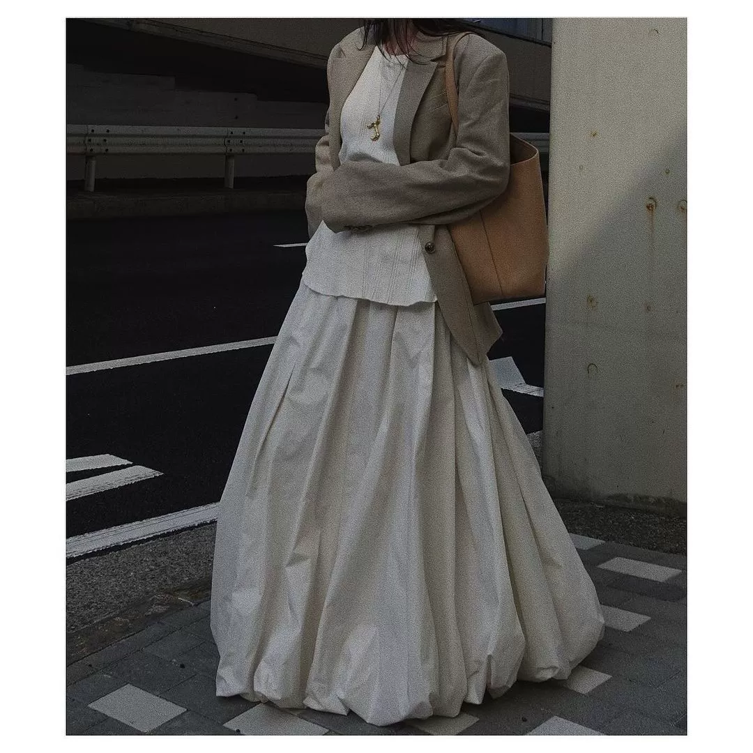 Сухой журавль весна и лето новый японский блогер простой и модный ленивый французский юбка бюст свободная и удобная длинная юбка