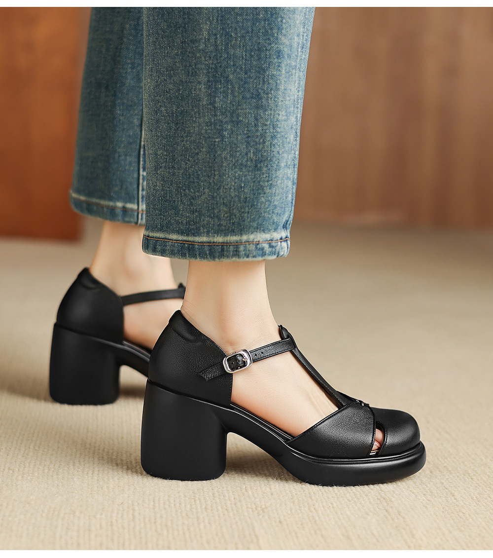 Sandal cao gót nữ mũi nhọn quai chữ T đế dày gót 7 cm — đen chi tiết 9