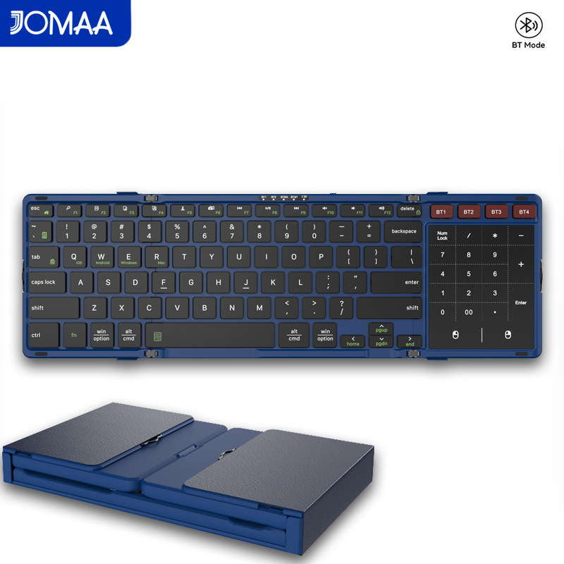 New Wireless Bluetooth Folding Keyboard with Touchpad and Numeric Function, Dual-Mode Foldable Keyboard for Travel and Office Use