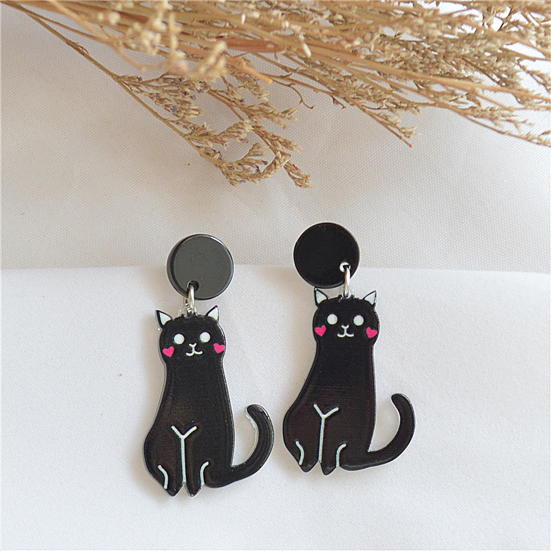 Daily Occasion 1 Pair Cartoon Style Cat Printing Arylic Earrings