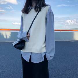2026秋冬新款韩版背心针织衫套头圆领复古宽松内搭毛衣女坎肩马甲