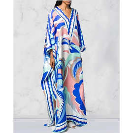 Bohemian classic dress波西米亚长袍宽松休闲印花V领度假连衣裙